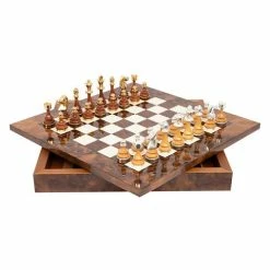 Italfama - Briar Elm Chess Set W/Silver/Brass/Wood Men 42x42