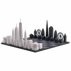 Skyline Chess - Acrylic London Vs New York B/W Hatch Board