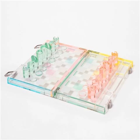 SunnyLife - Mini Lucite Chess & Checkers Set W/Carry Case