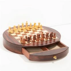 Italfama - Wooden Chess Men + Round Wood Chess Board