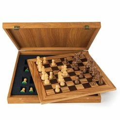 Manopoulos - Chess Set W/ Staunton Chessmen Olive Burl 40cm