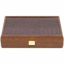 Manopoulos - Dominoes Brown Leather Croc Tote Wood Case