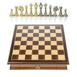 Italfama - Chess Set With Drawer & Metal Pieces