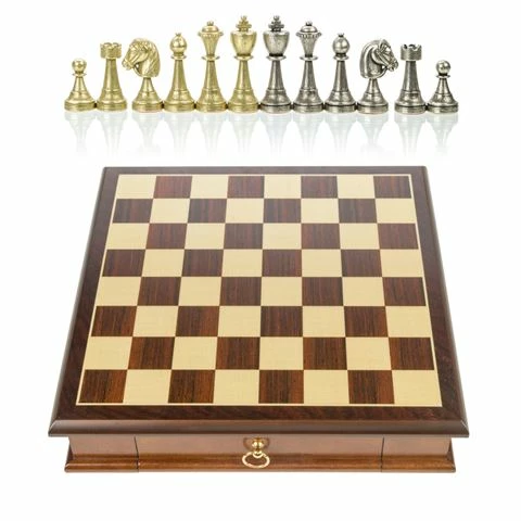 Italfama - Chess Set With Drawer & Metal Pieces