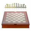 Italfama - Walnut & Maple Chess Board With Metal Pieces