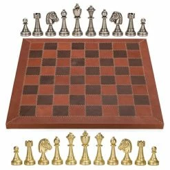 Italfama - Metal Chessmen 7cm Leather Chessboard 42x42cm