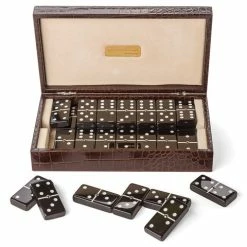 Renzo Romagnoli Renzo - Crocoile Print Leather Domino Set Brown