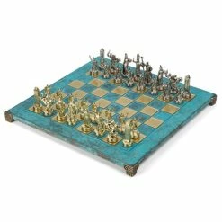 Manopoulos - Greek Roman Chess Set W/ Turquoise Board 36cm