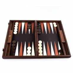 Manopoulos - Crocodile Tote Backgammon Brown Leather