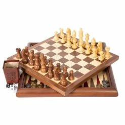Italfama - Walnut Wood Chessboard/Backgammon Set W/Chess Men