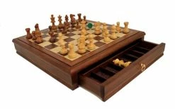 Italfama - Walnut Wood Chess Set W/Inbuilt Drawer 43x43cm