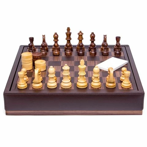 Renzo Romagnoli Renzo - Domus Leather Chess Set Brown