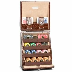 Renzo Romagnoli Renzo - Crocodile Print Leather Texas Poker Set Brown